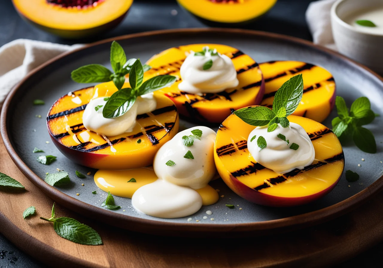 Grilled Mango with Yogurt Vanilla Sauce