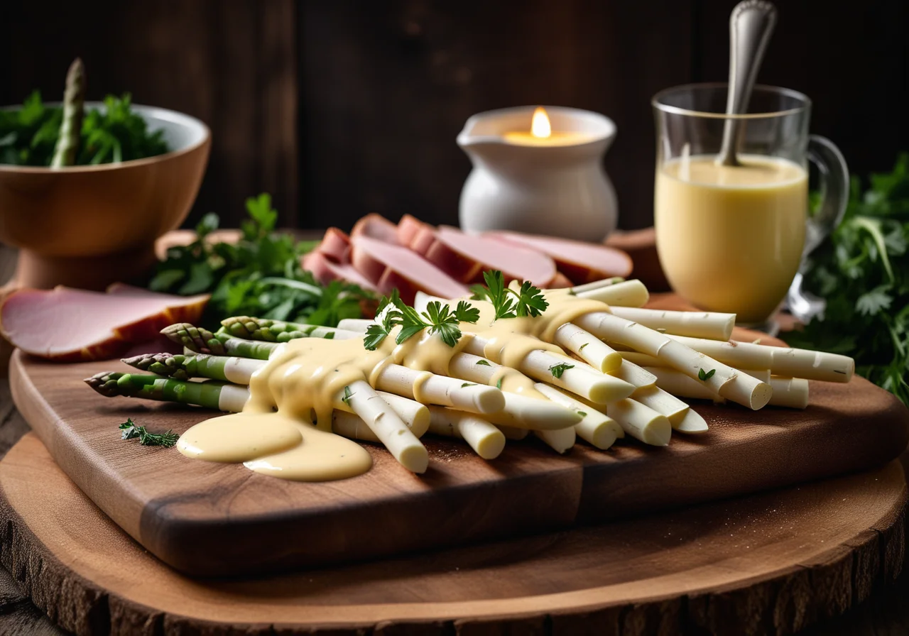 Asparagus with Hollandaise Sauce and Ham Slices