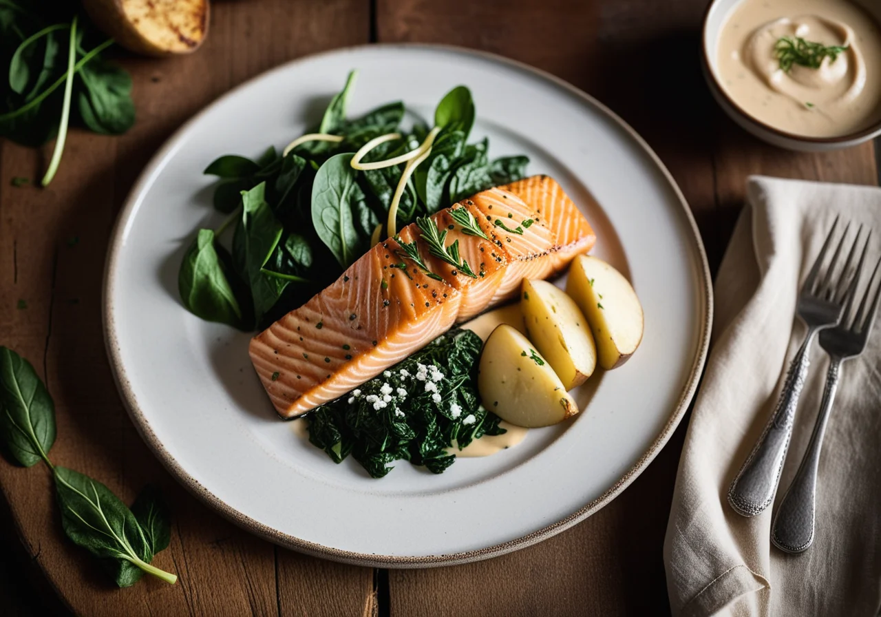 Salmon Trout Fillet with Spinach, Celery Root, and Potatoes