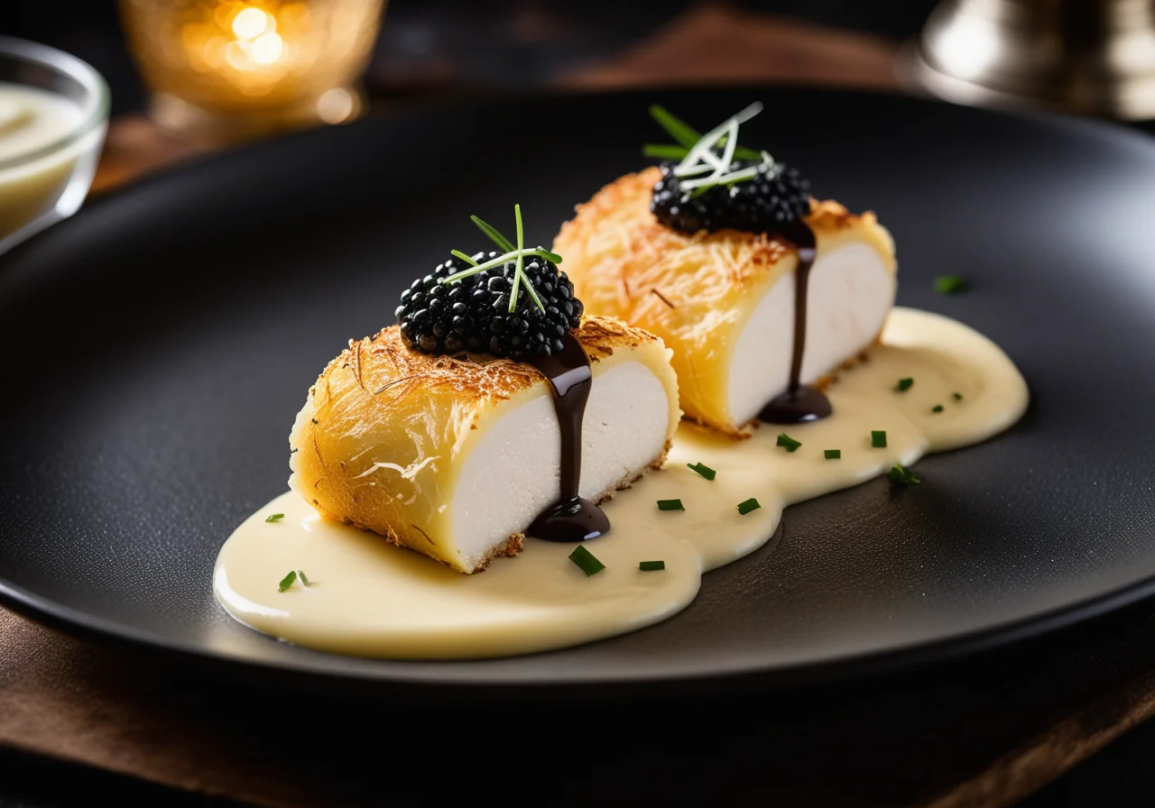 Fish Rolls with Potatoes and Caviar