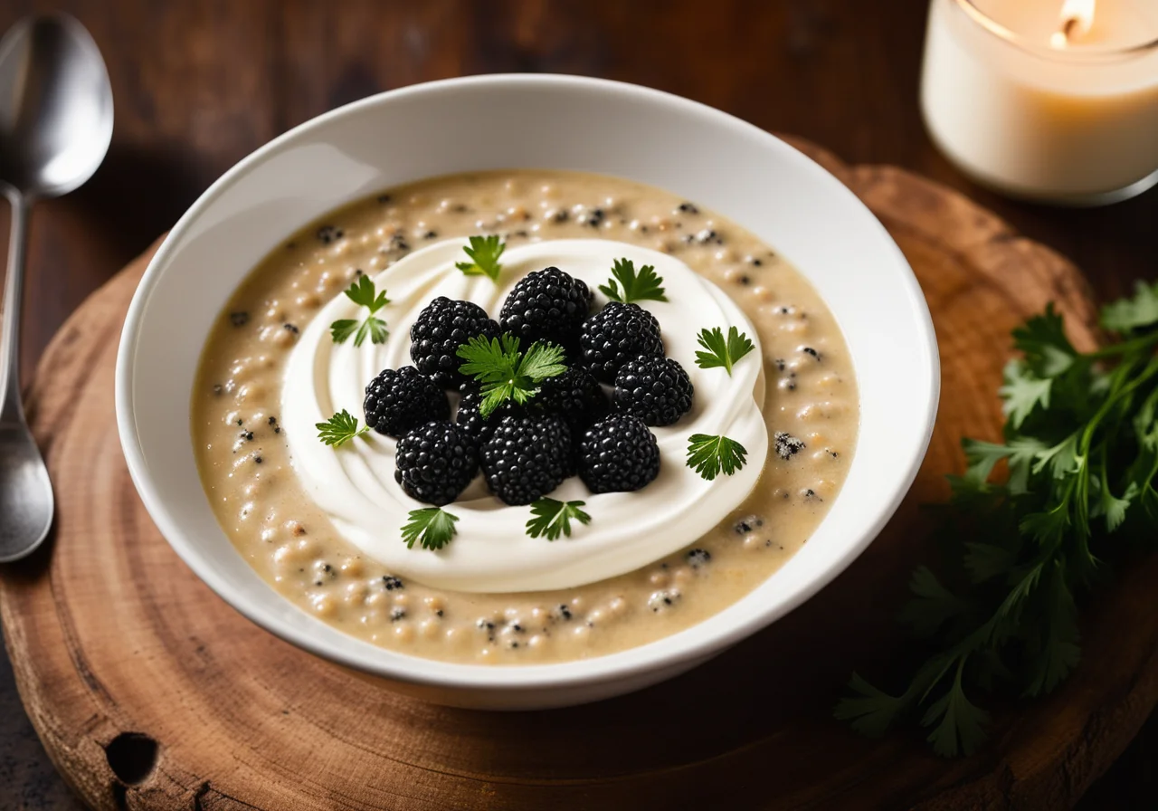 Creamy Lentil Soup with Cream and Black Caviar