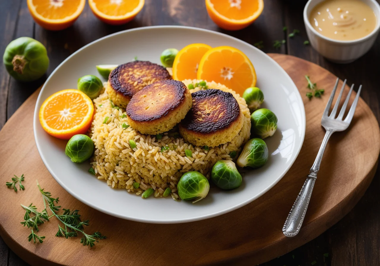 Rice Patties with Brussels Sprouts and Onion Vegetables