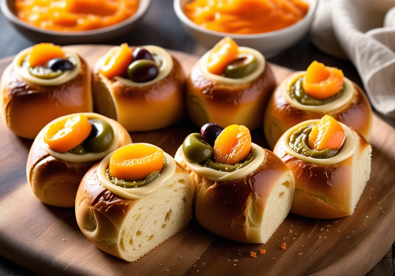 Olive rolls with carrot cream