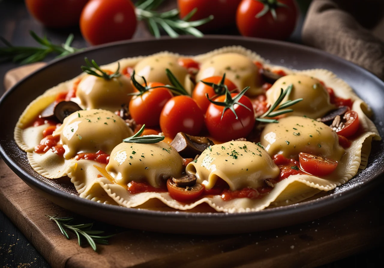 Ravioli with Tomato-Mushroom Sauce