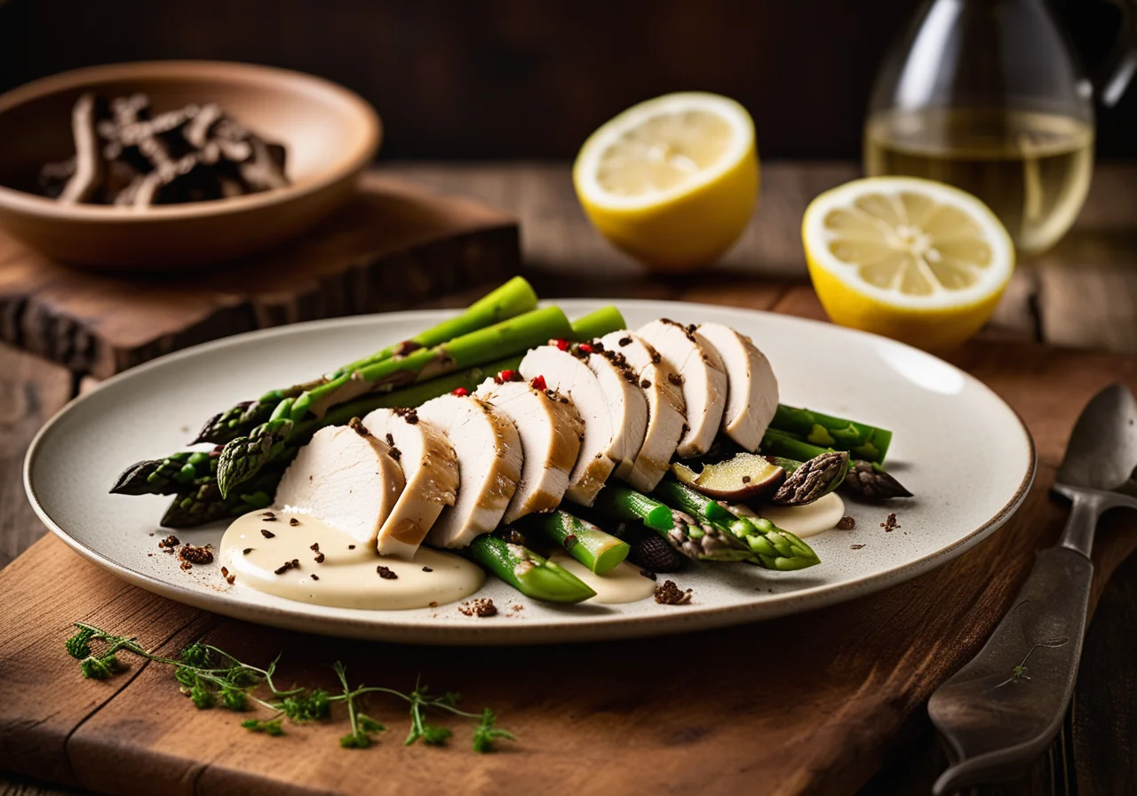 Chicken Breast with Asparagus, Morels and Lemon Sauce