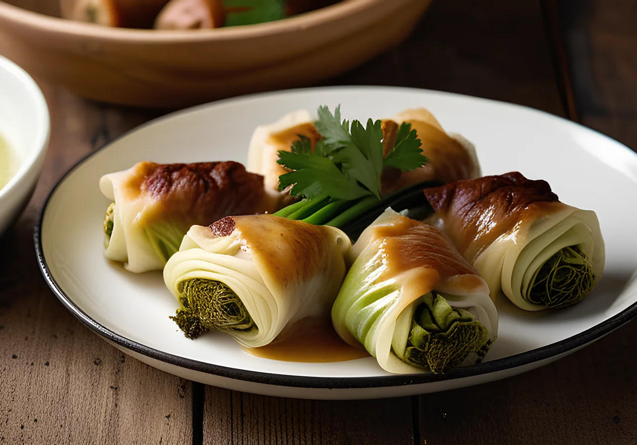 Savoy Cabbage Rolls with Potato and Chestnut Filling