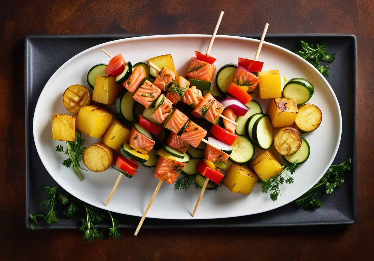 Salmon and Vegetable Skewers