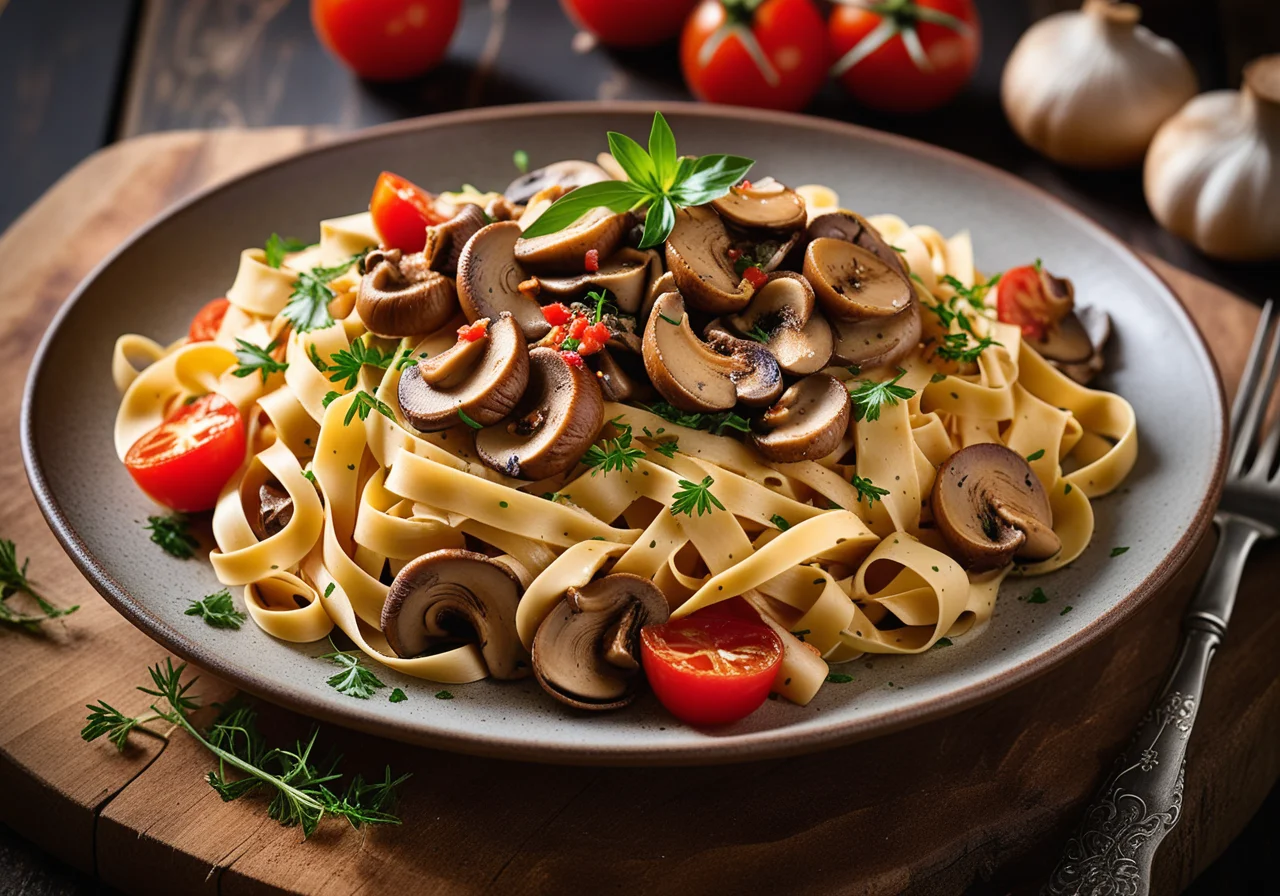 Tagliatelle with Sautéed Turkey Strips and Mushrooms