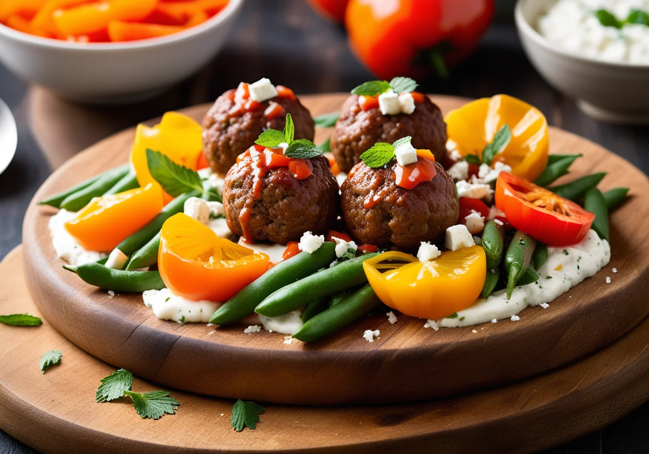 Spicy Lamb Meatballs over Bean Vegetable