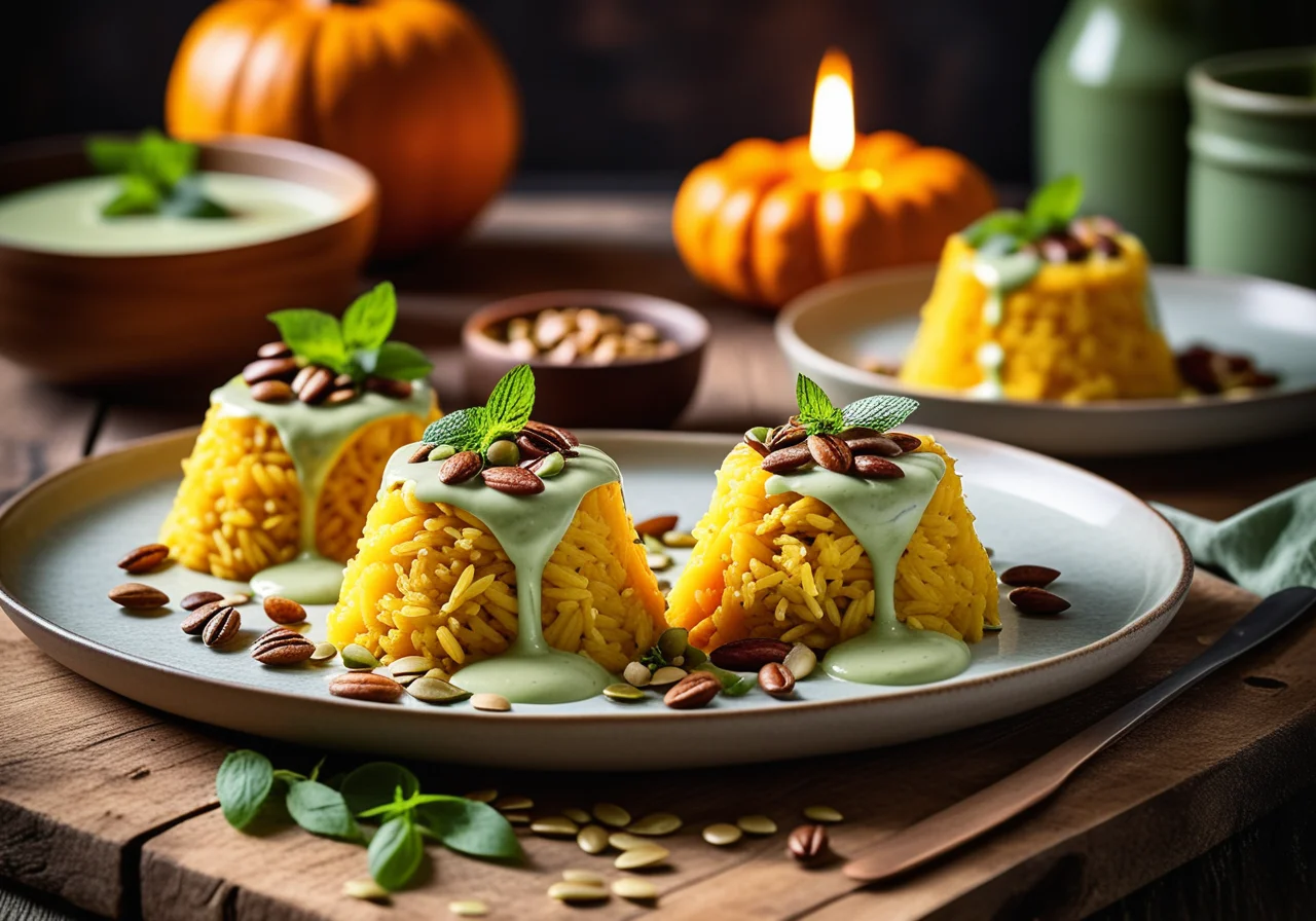 Rice Towers with Pea Sauce