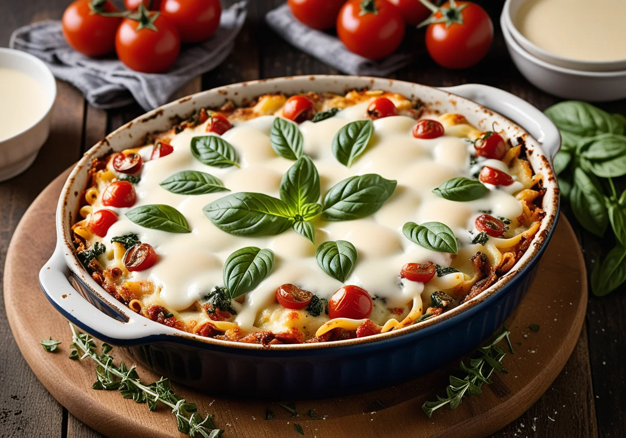 Pasta Gratin with Spinach and Mushrooms