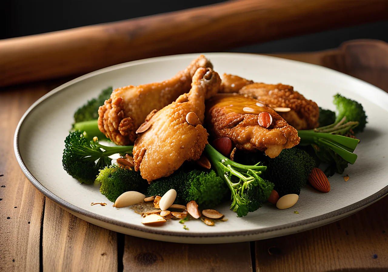 Pan‑fried Chicken with Almond Broccoli