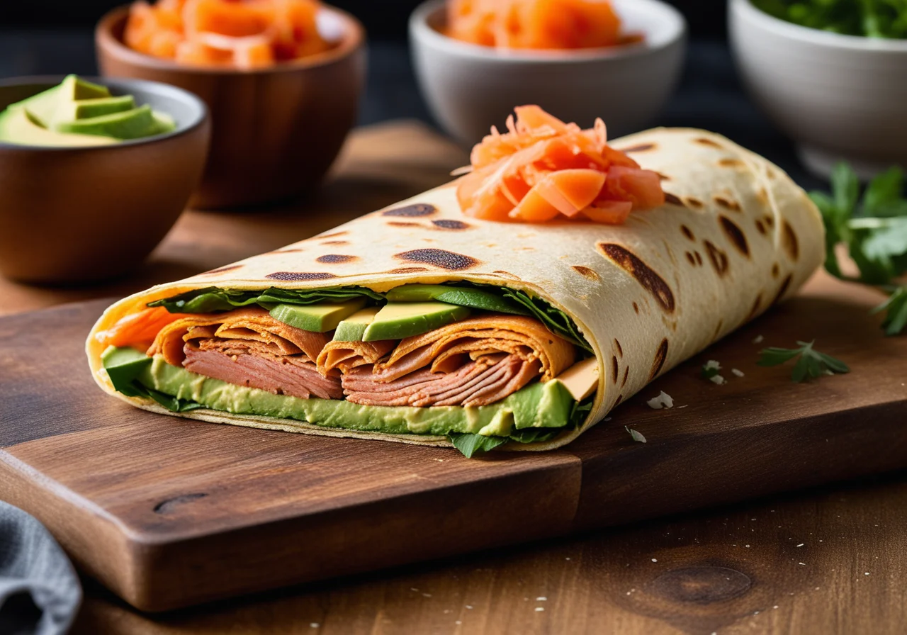 Omelette Wrap with Kimchi Salmon Filling