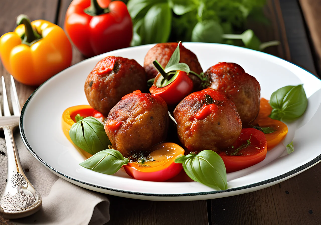 Meatballs on Bell Pepper Vegetable