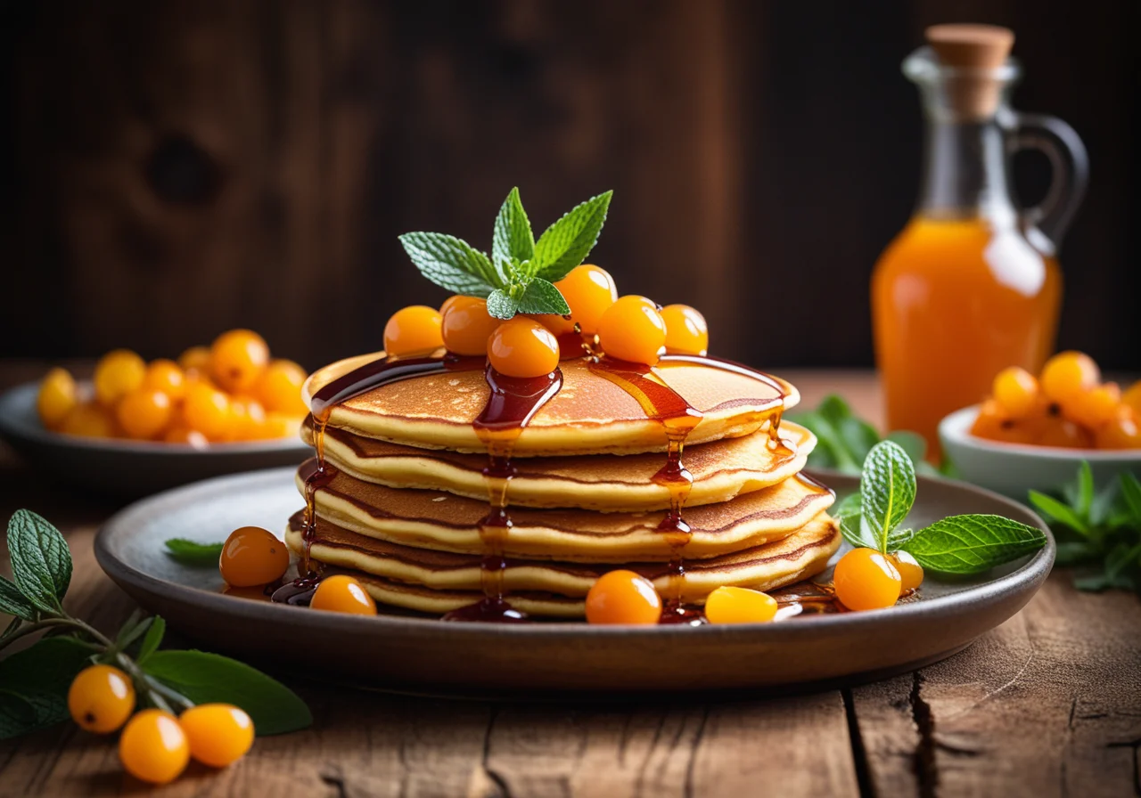 Pancakes with Cream Cheese and Sea Buckthorn Syrup