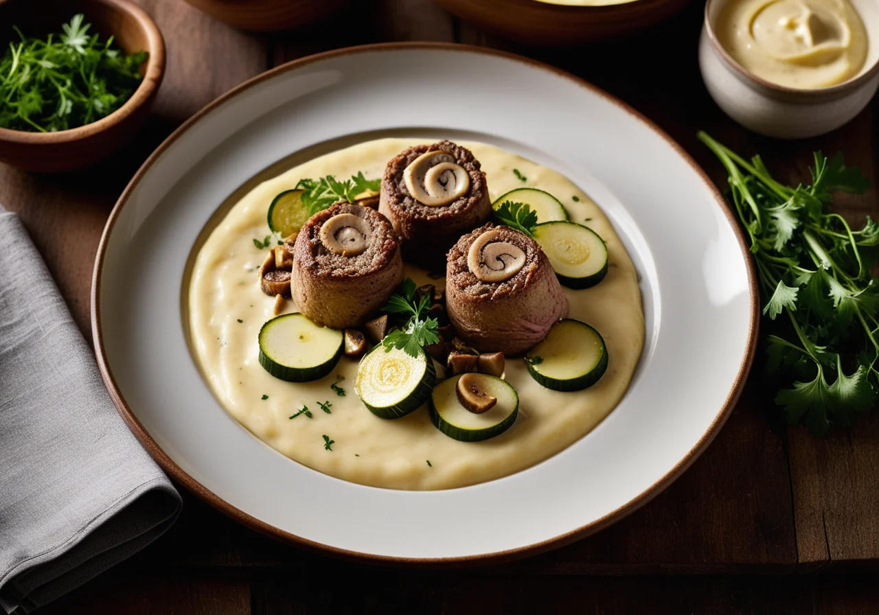 Veal Roll-Ups and Potato-Zucchini Casserole