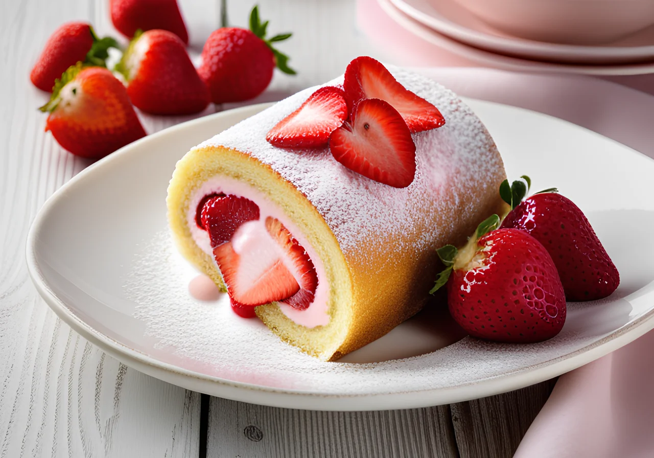 Sponge Roll with Strawberry Cream