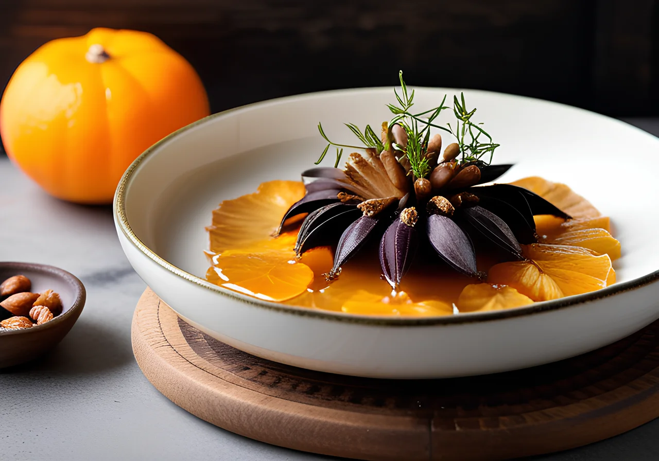 Black Salsify with Orange Sauce and Hazelnut Kernels