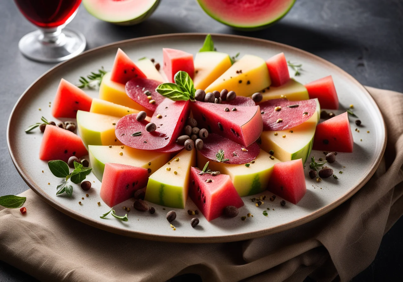 Carpaccio of Melon with Pear, Bresaola and Capers