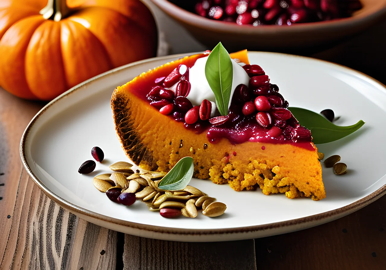 Baked Pumpkin on Bulgur-Cranberry Mix