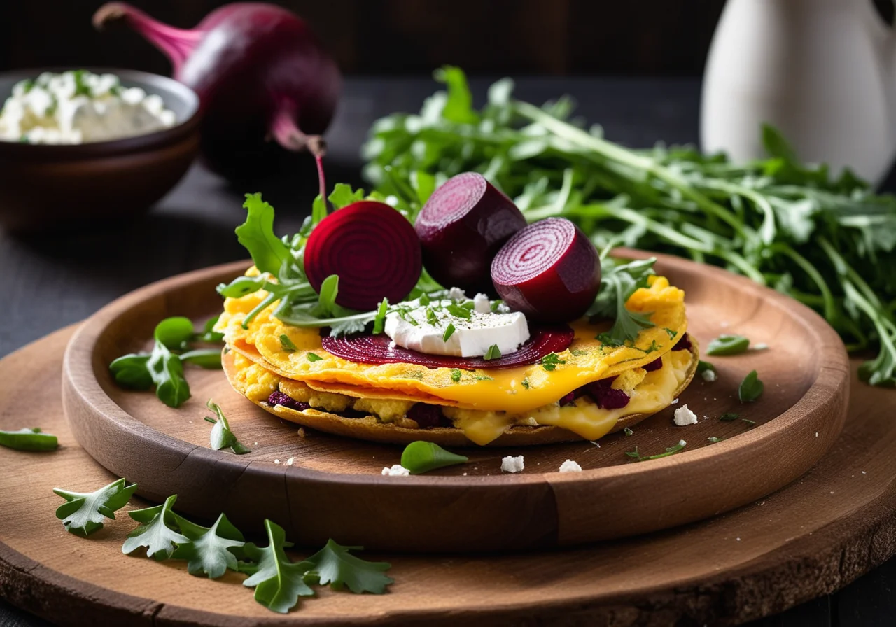 Red Beet Omelette with Arugula
