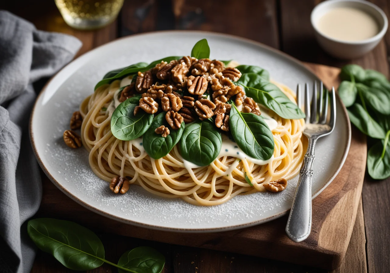 Spaghetti with Spinach and Cream Sauce