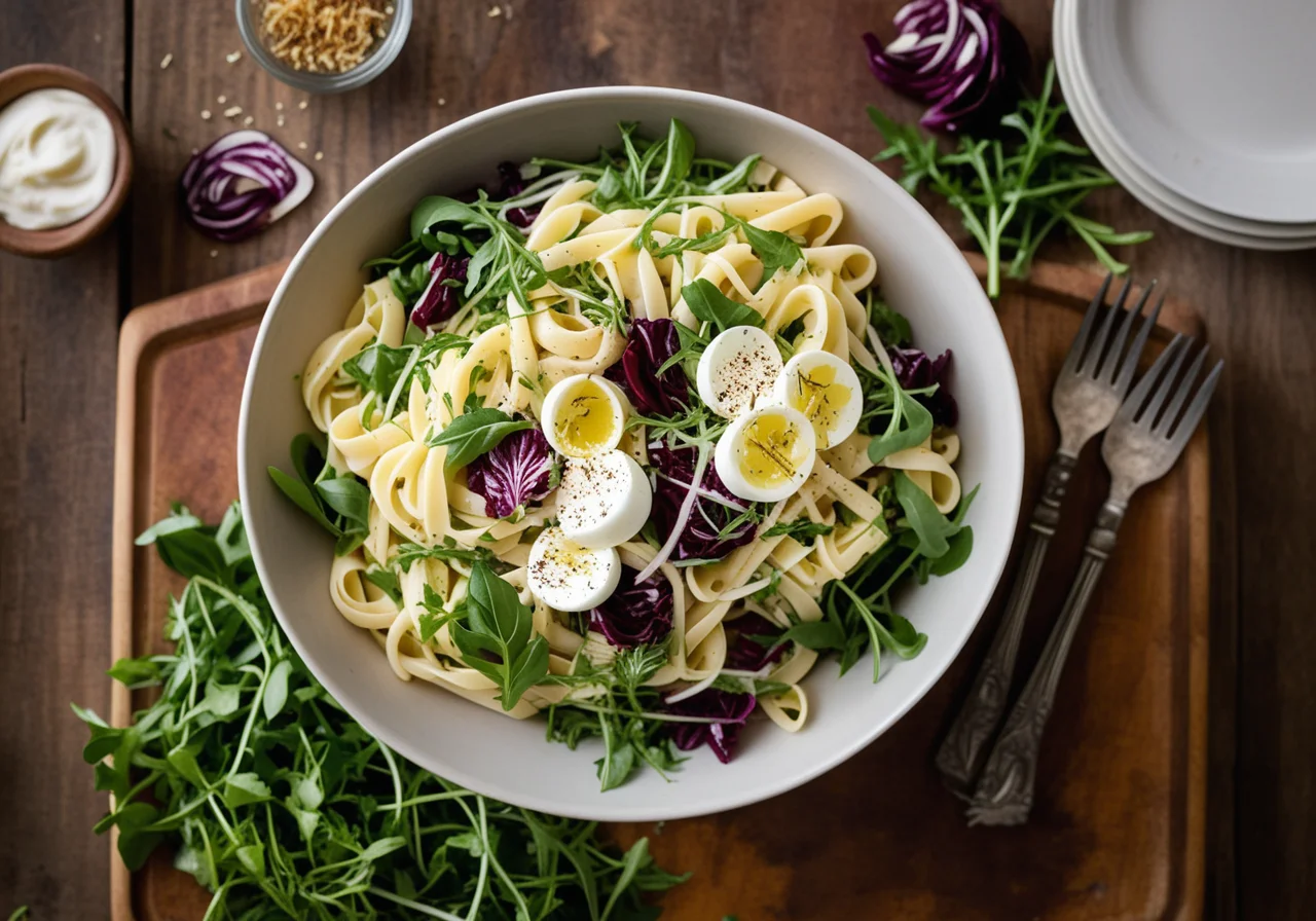 Noodle Salad with Leafy Greens and Mozzarella