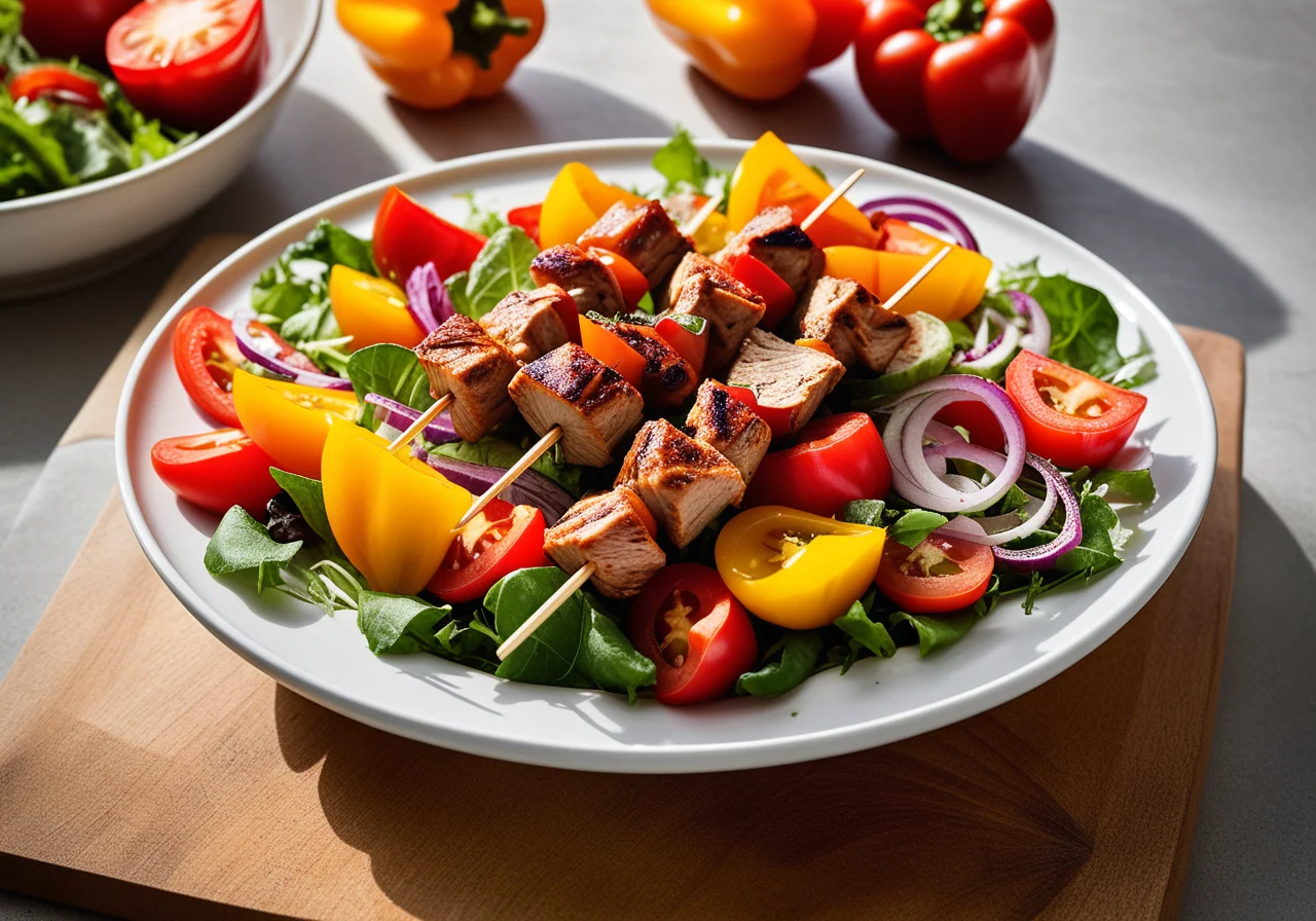 Skewers with Turkey and Mixed Greens