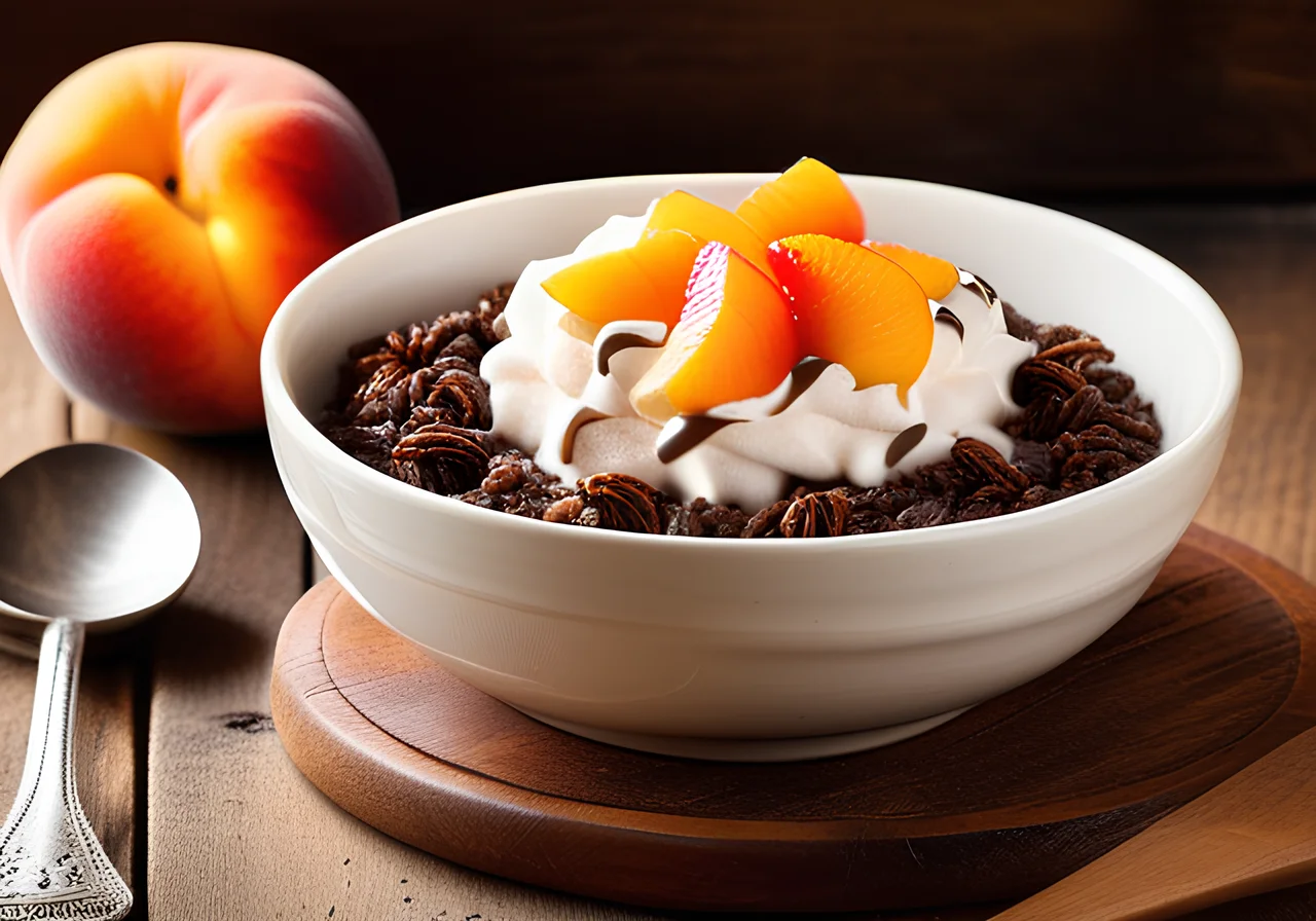 Chocolate Rice Pudding with Peach