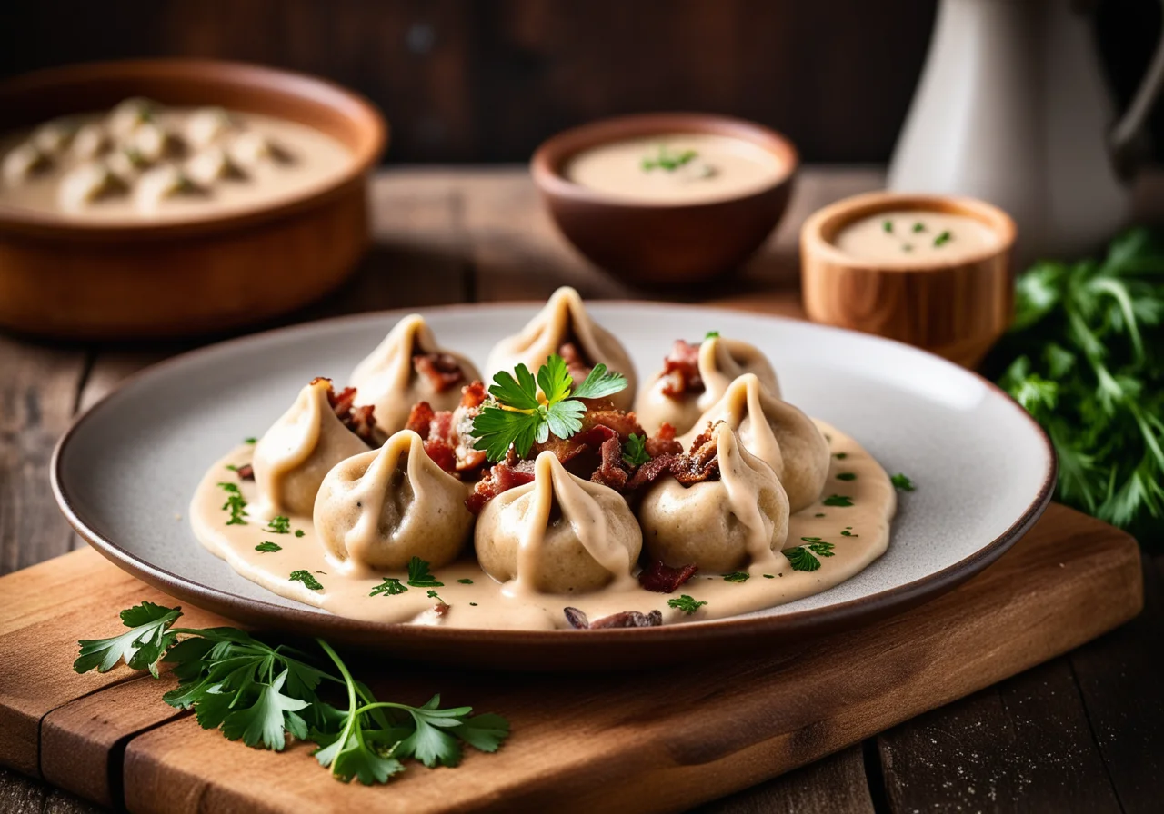 Bacon Dumplings with Mushroom Sauce