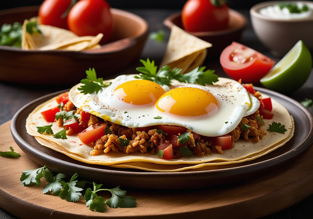 Wheat tortilla with tomatoes and egg