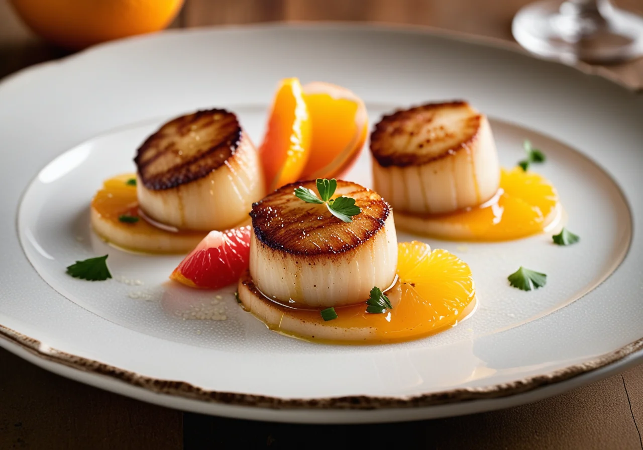Seafood scallops with assorted citrus