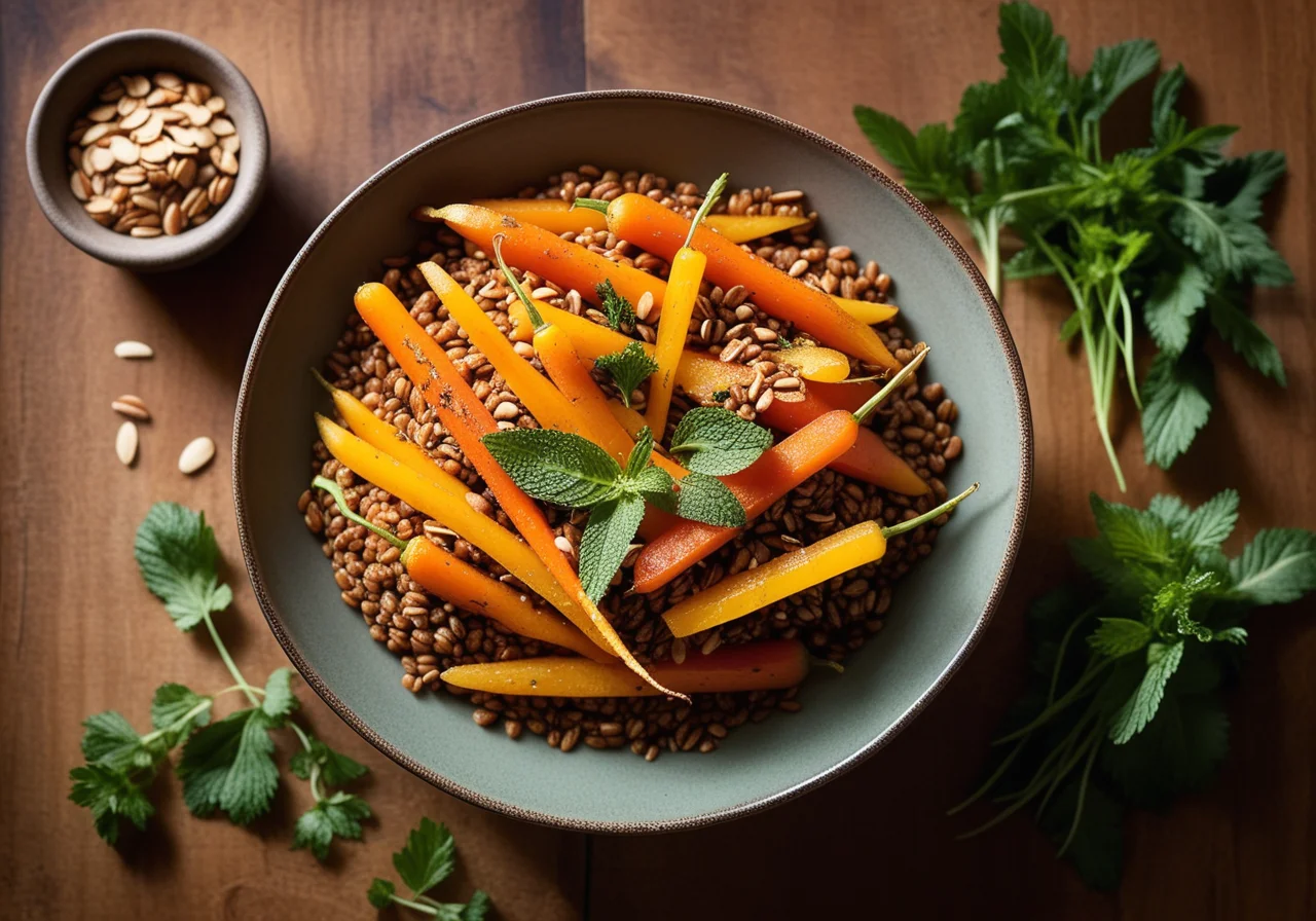 Caramelized Honey Carrots on Spelt Lentil Vegetable