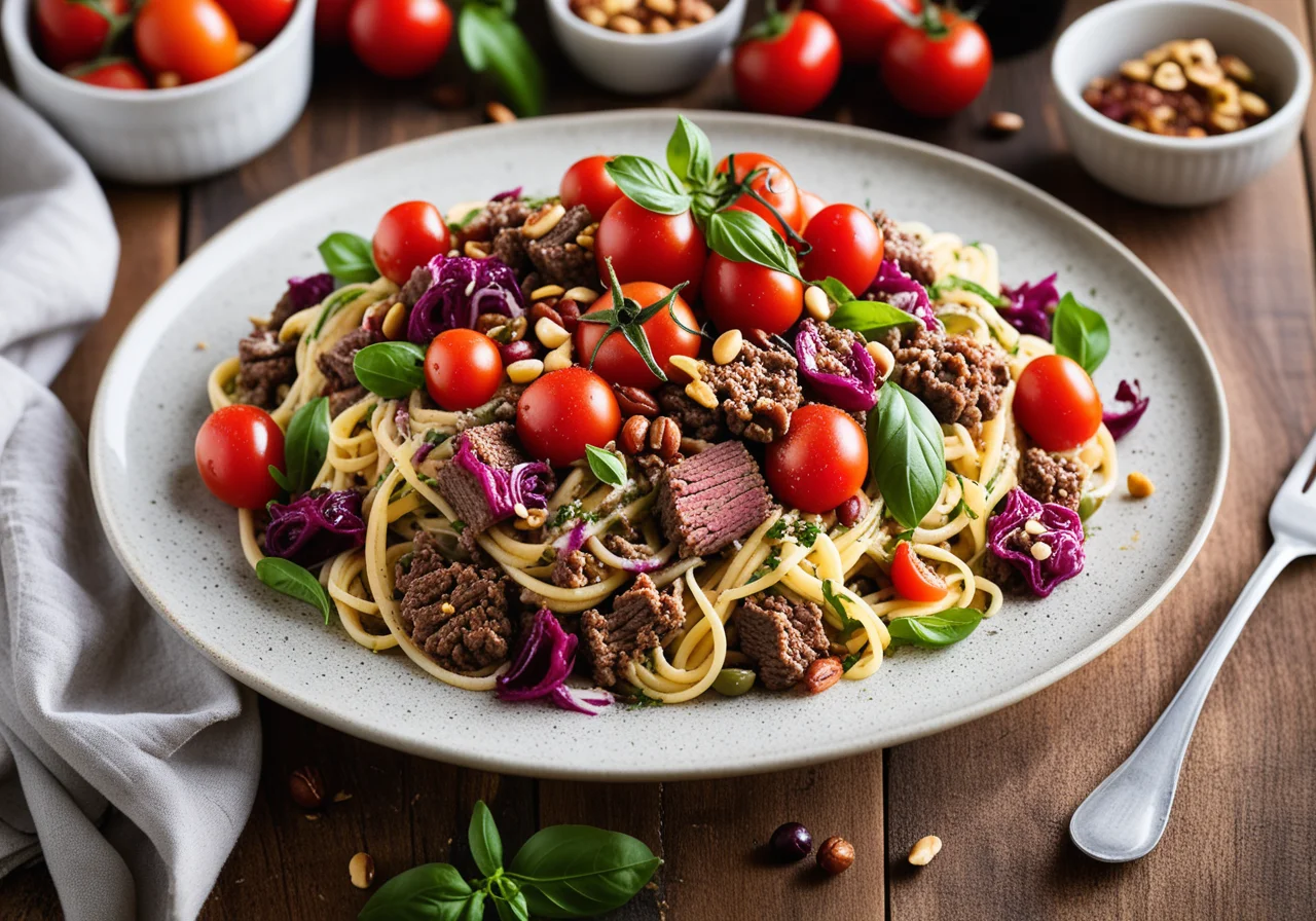 Colorful Spaghetti Ground Beef Salad