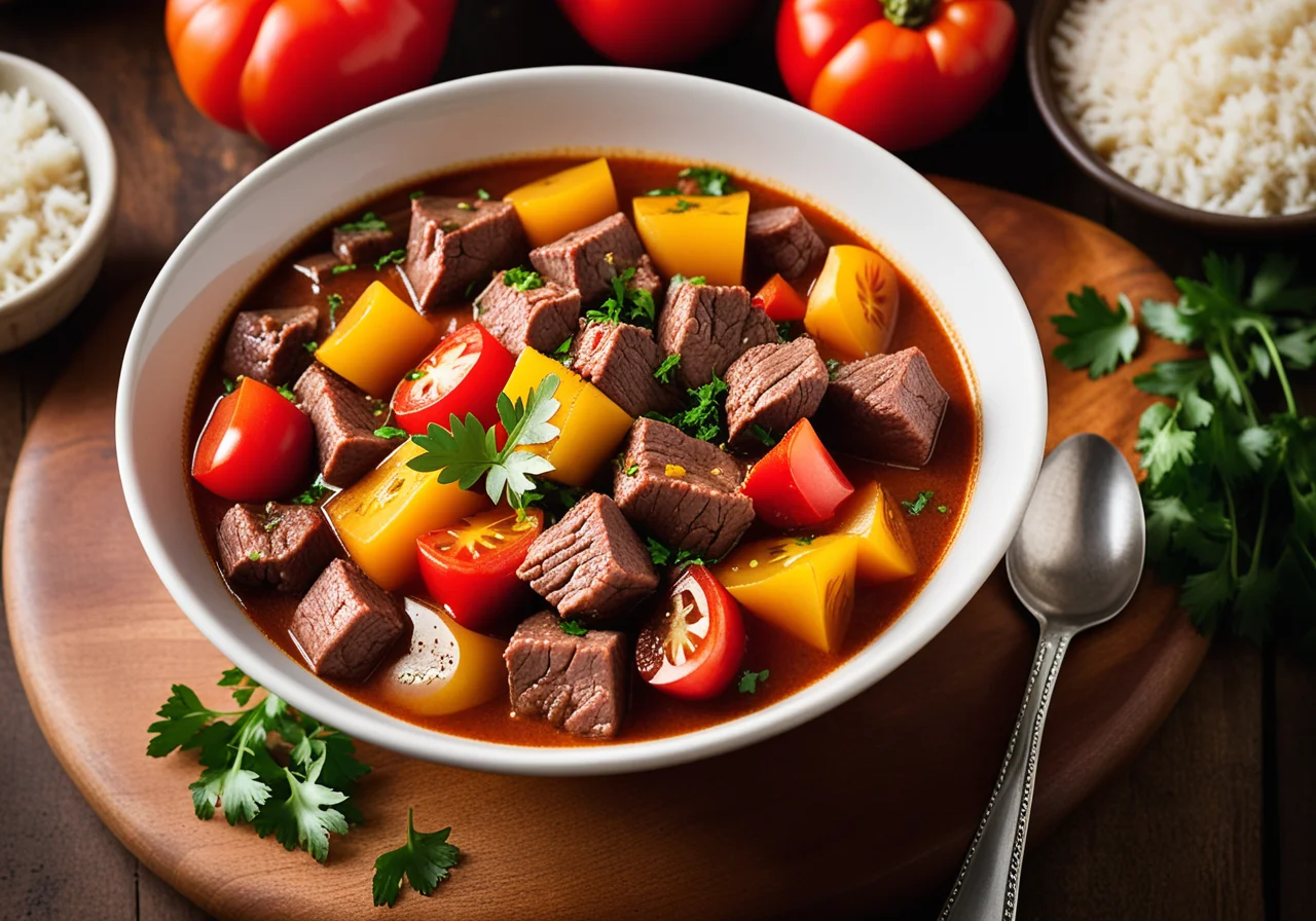 Beef Stew with Bell Peppers and Tomatoes