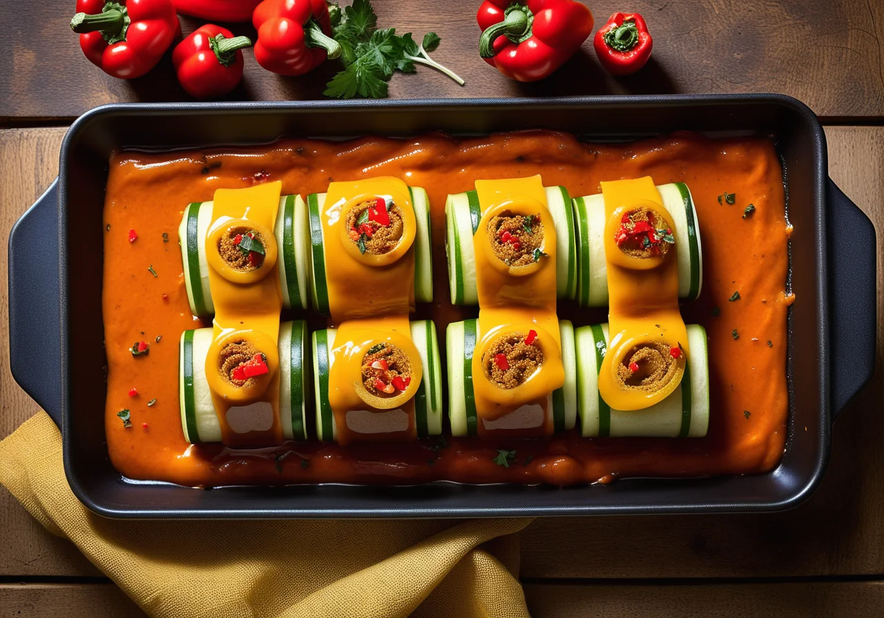 Zucchini Rolls with Paprika Filling