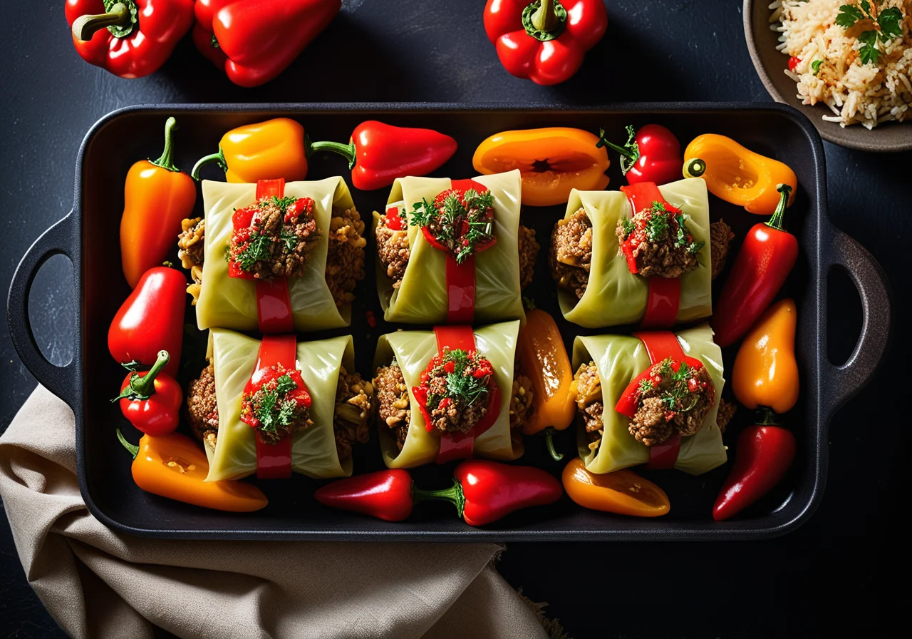 Filled Cabbage Leaves and Bell Peppers