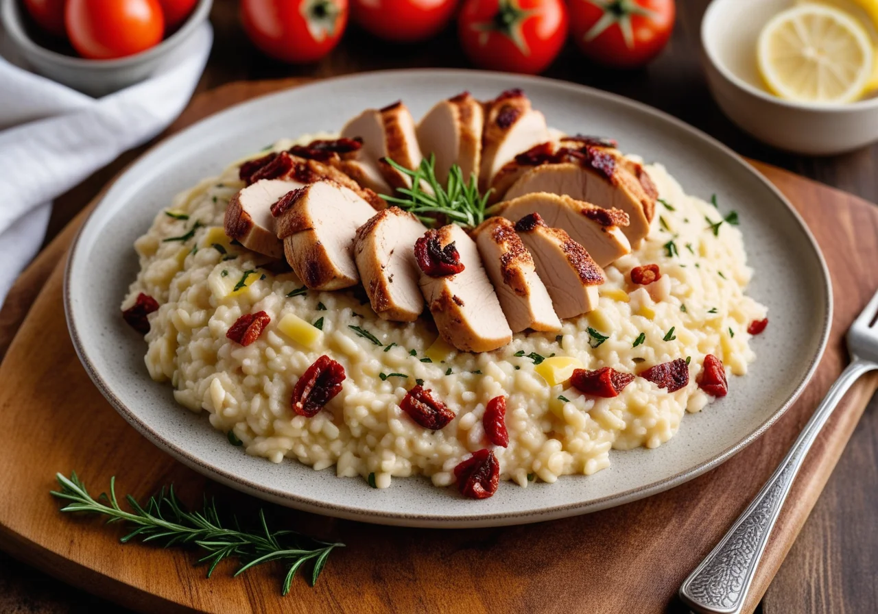 Lemon Chicken with Sun-Dried Tomatoes on Risotto