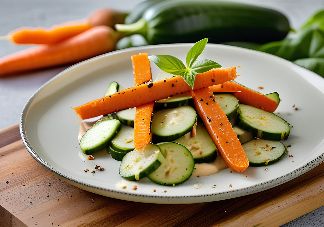 Zucchini-Carrot Raw Snack with Almond Dressing