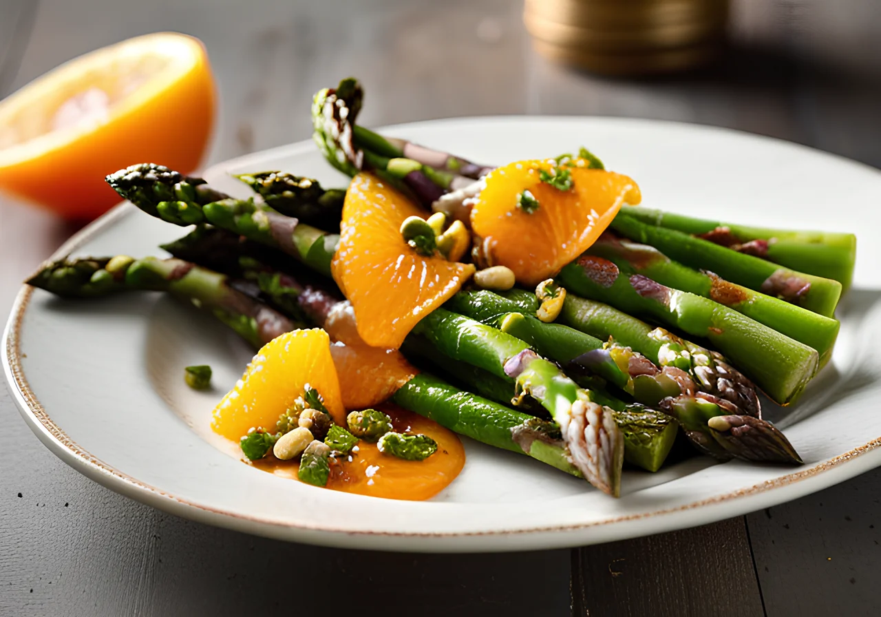 Grilled Green Asparagus with Orange-Pistachio Salsa