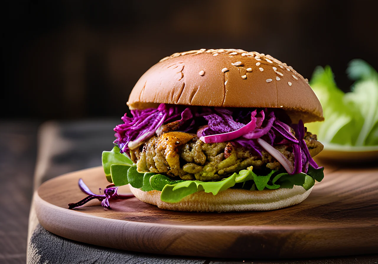 Pulled Jackfruit Burger with Red Cabbage Salad