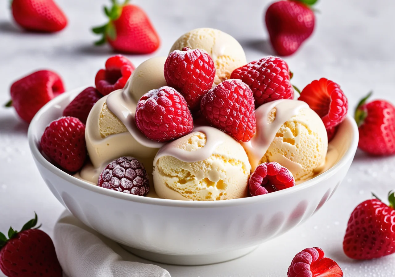 Vanilla ice cream with berries