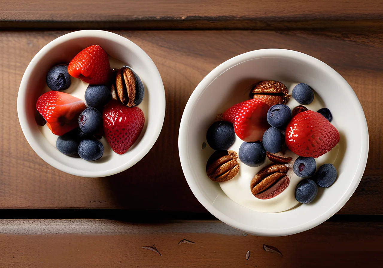 Yogurt with Berries, Chocolate and Pecans