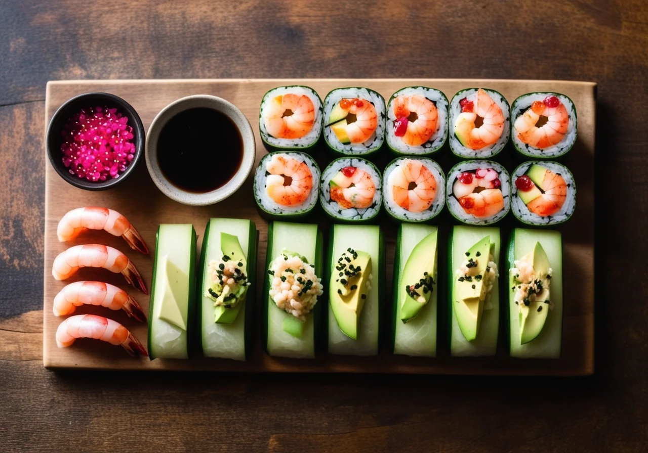 Colorful filled sushi bags