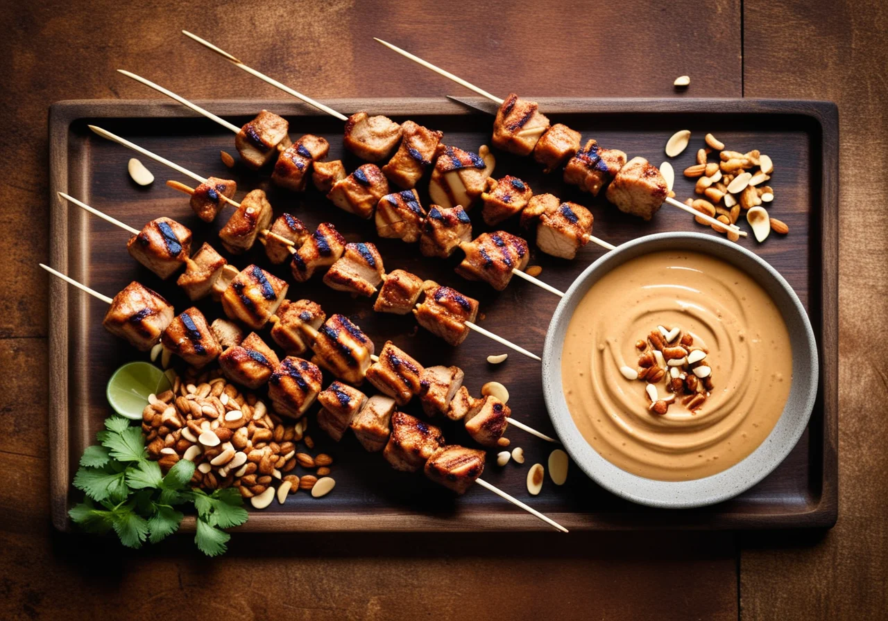 Satay skewers with peanut dip