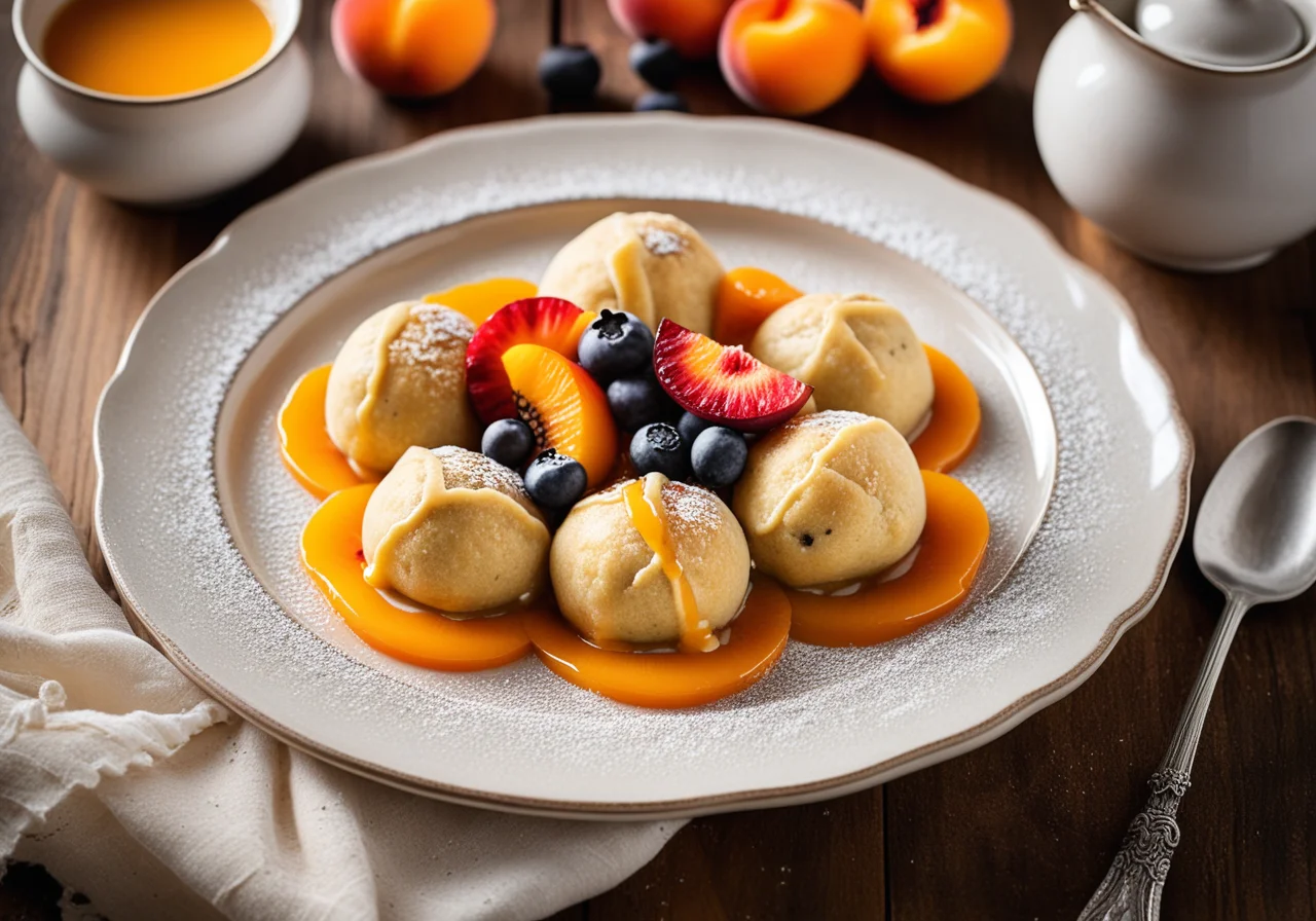 Poppy Seed Dumplings with Apricot Sauce