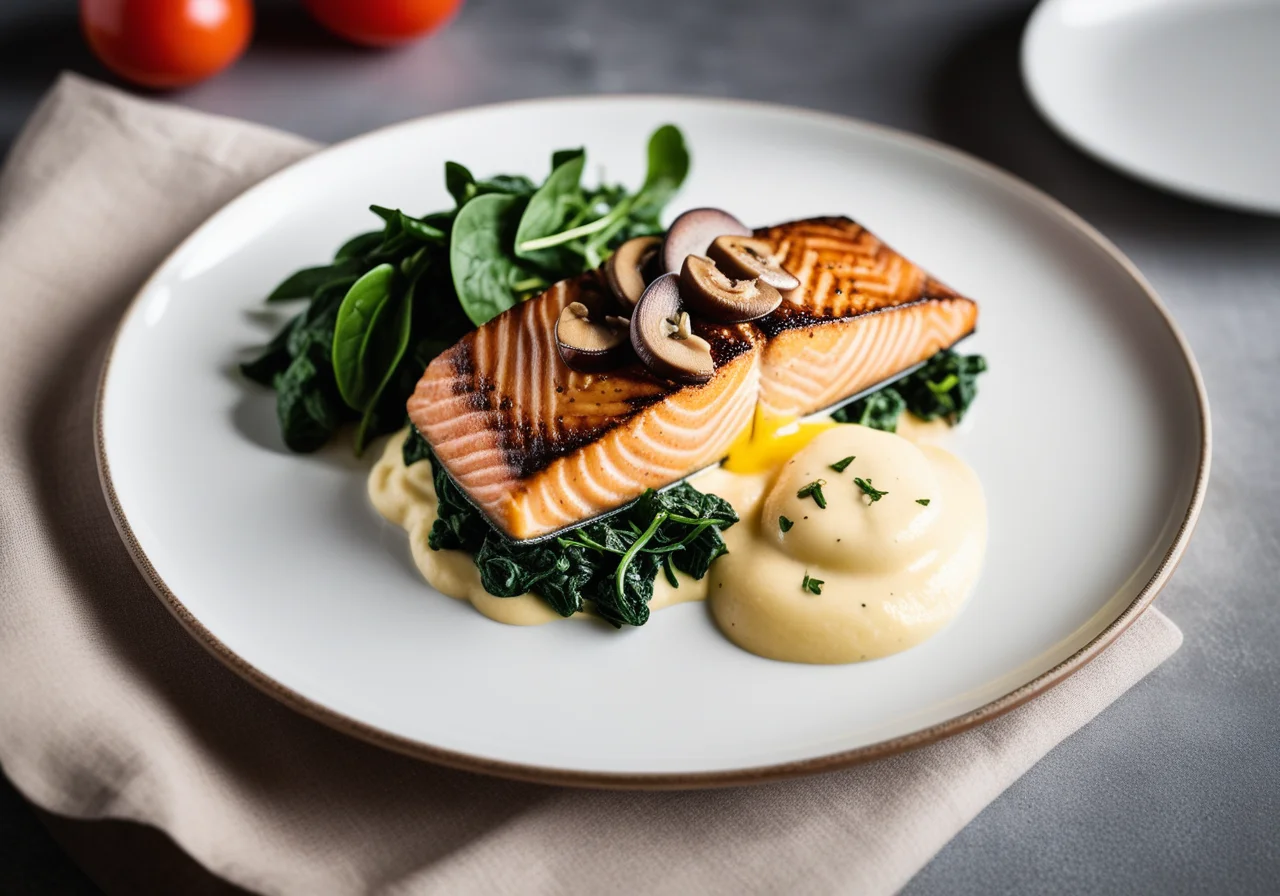 Saibling vom Königssee mit Kartoffelcreme und Spinat