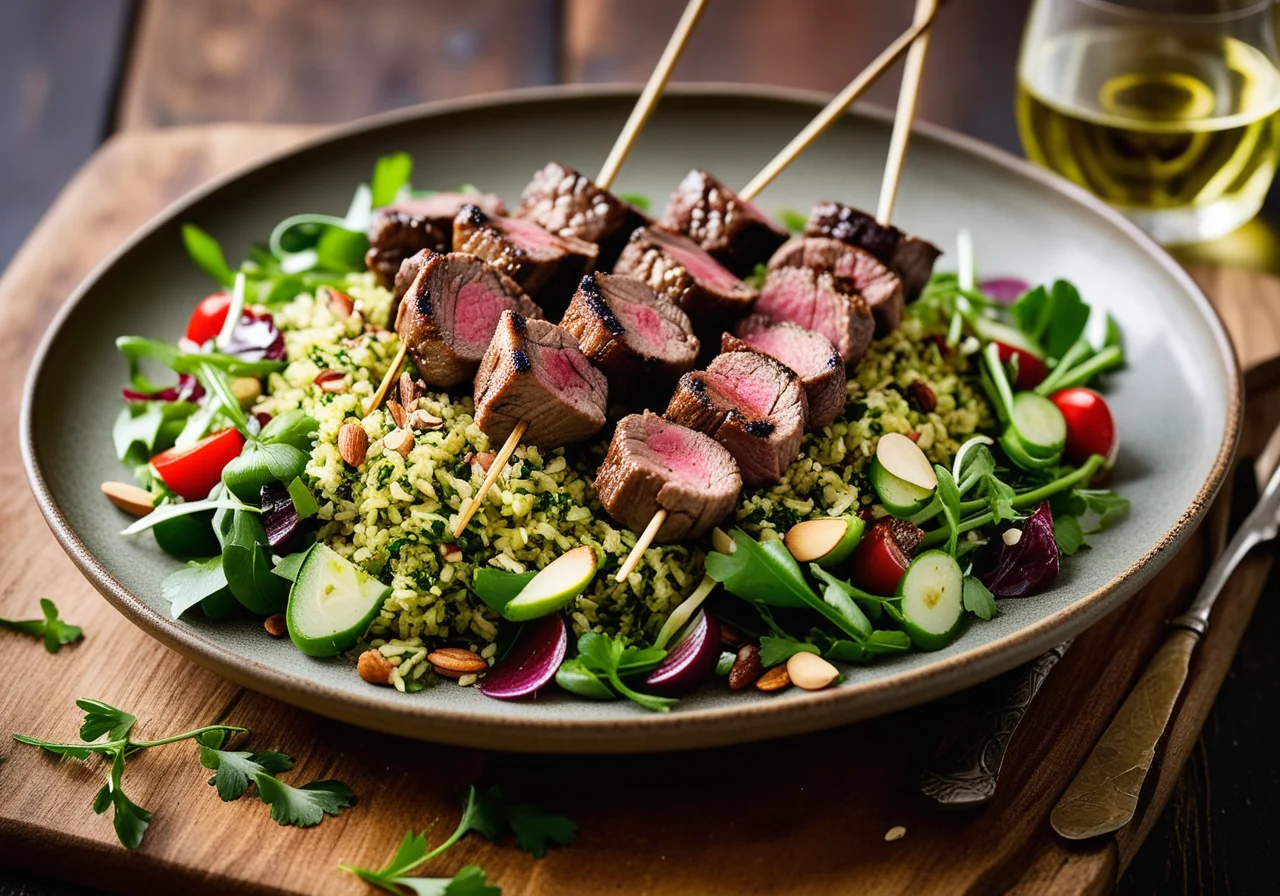 Lamb Fillets on Skewers with Bulgur Salad