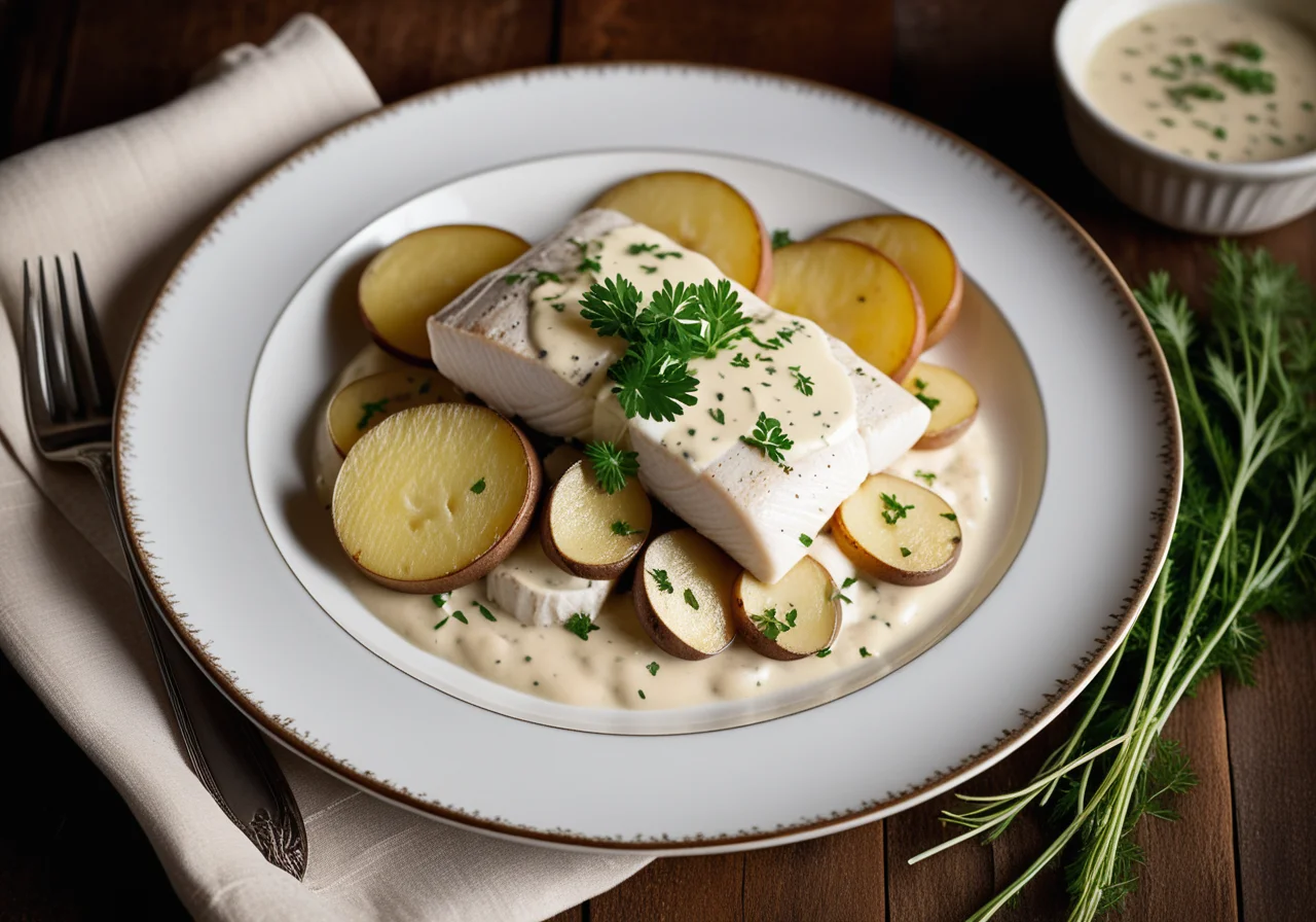 Whitefish in White Wine Sauce with Vegetables