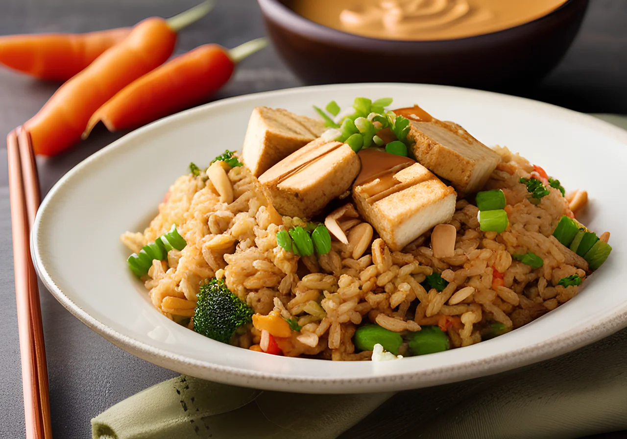 Vegetable Fried Rice with Peanut Sauce and Tofu